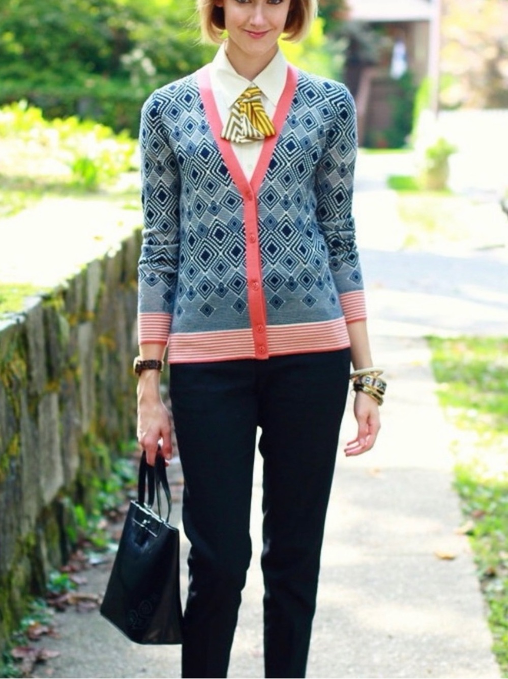 Tory Burch Diamond-Print Womens Cardigan Sweater